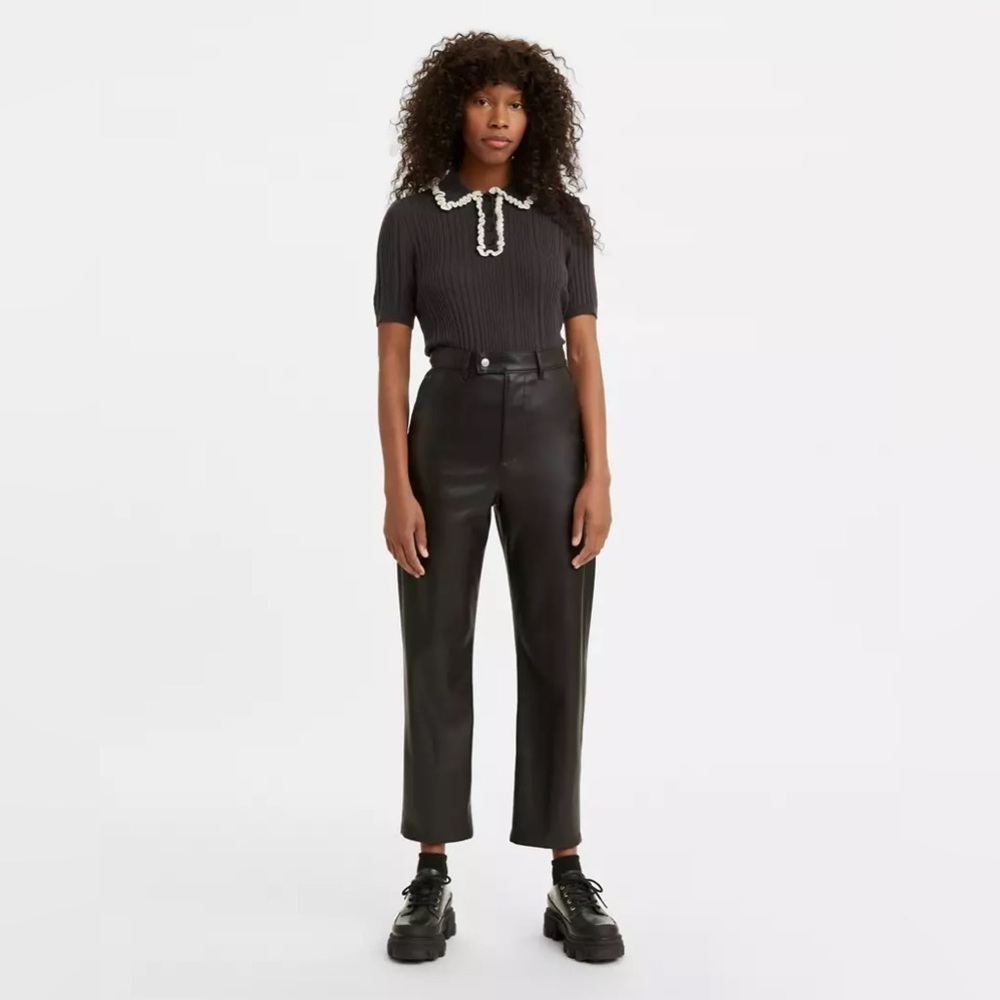 Levi’s Math Club Vegan Leather Cropped Black Slacks - Picture 2 of 9